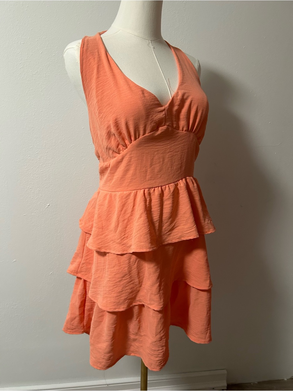 Sleeveless Tiered Mini Dress in Coral